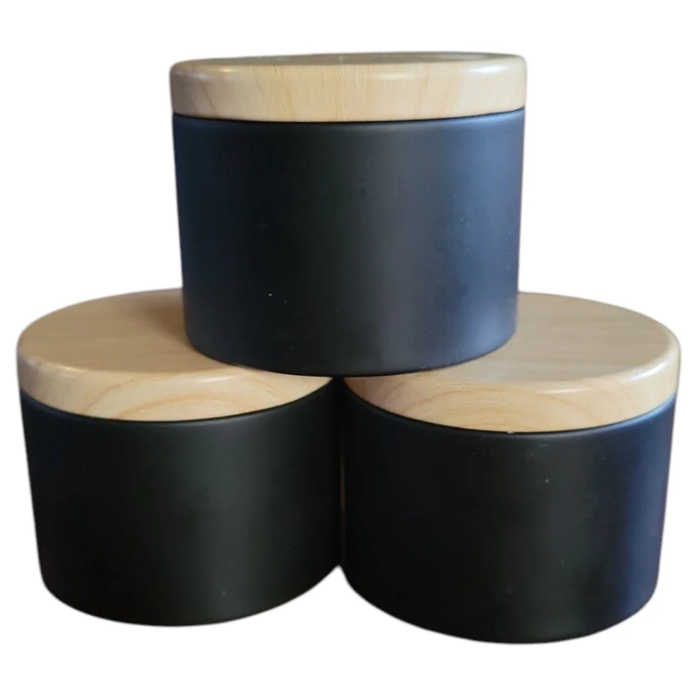HP😀 3 Anna's Creations Candles Peppermint/Fresh Scent Black Tins Wood Look Lids